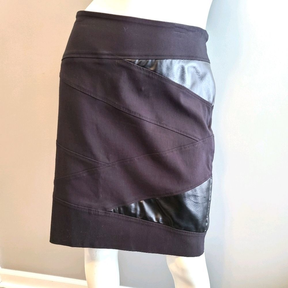 Rafaella Black Bandage Skirt with Faux Leather sz - Picture 2 of 8